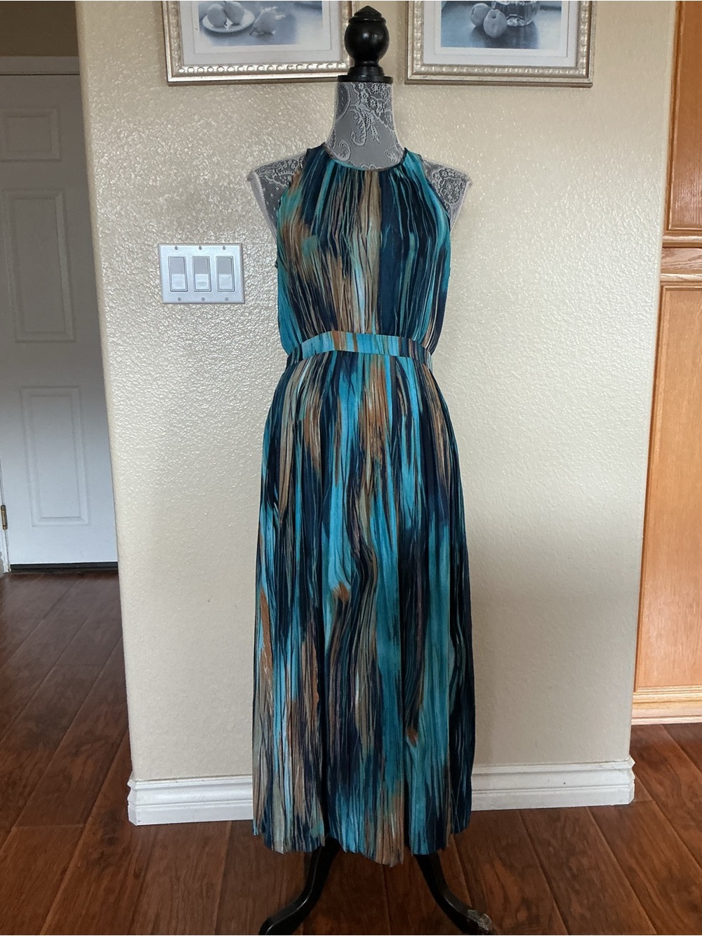 Anthropologie Paper Crown "Rivier" BlueAbstract Midi Dress - Picture 3 of 12